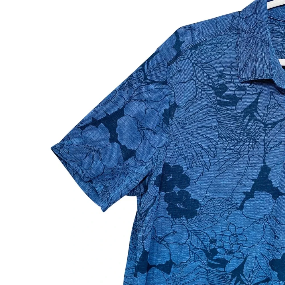 Tommy Bahama Penn University Blue Floral Tropical Polo‎ Shirt Mens XXL Tencel